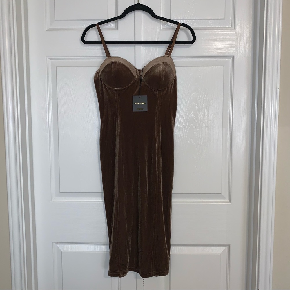 NWT JLUXLABEL Bronze Bustier Velvet Dress - Picture 4 of 10